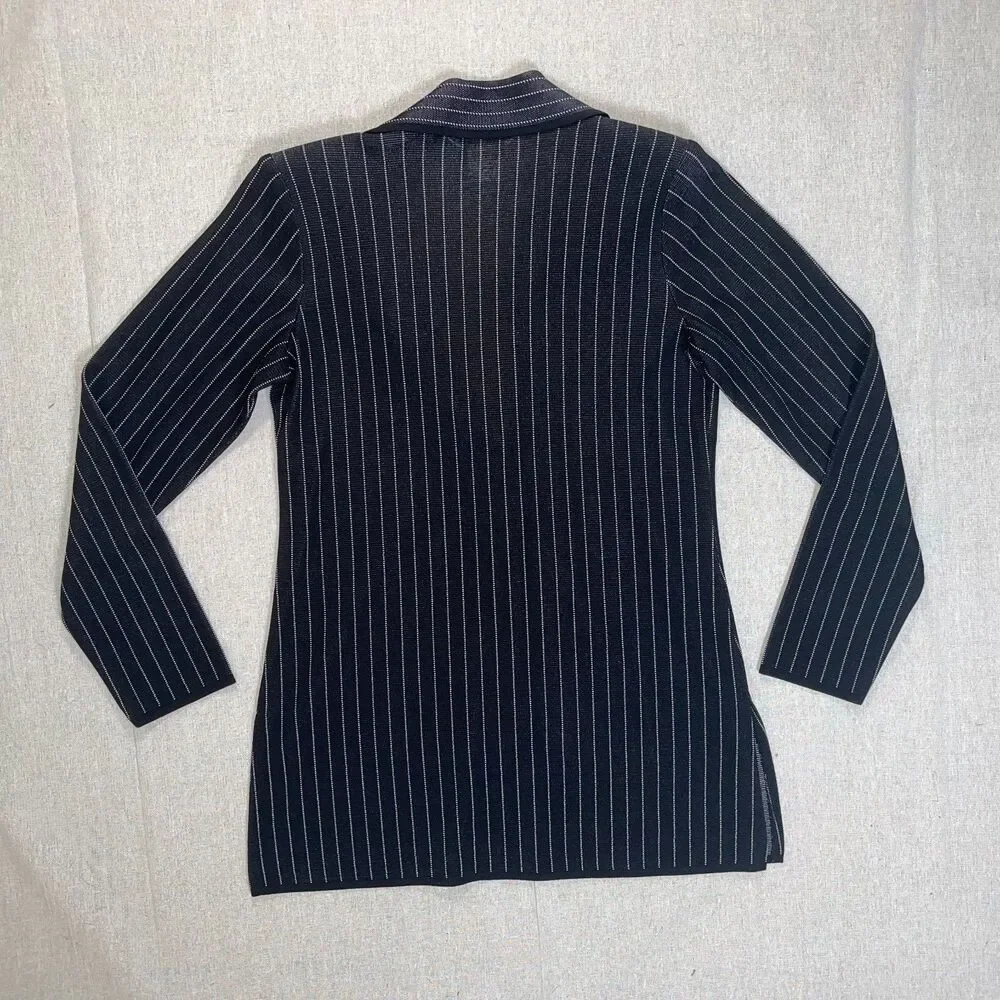Exclusively Misook | Vintage Black & White Pinstripe Stretch Knit Blazer | XS - Picture 2 of 8
